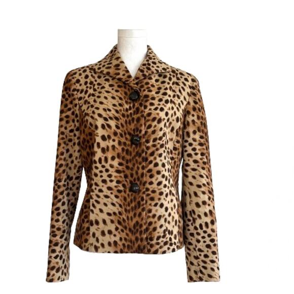 Jones New York Signature Animal Print Pockets Cotton Twill Blazer Jacket Size 8 - Picture 1 of 12